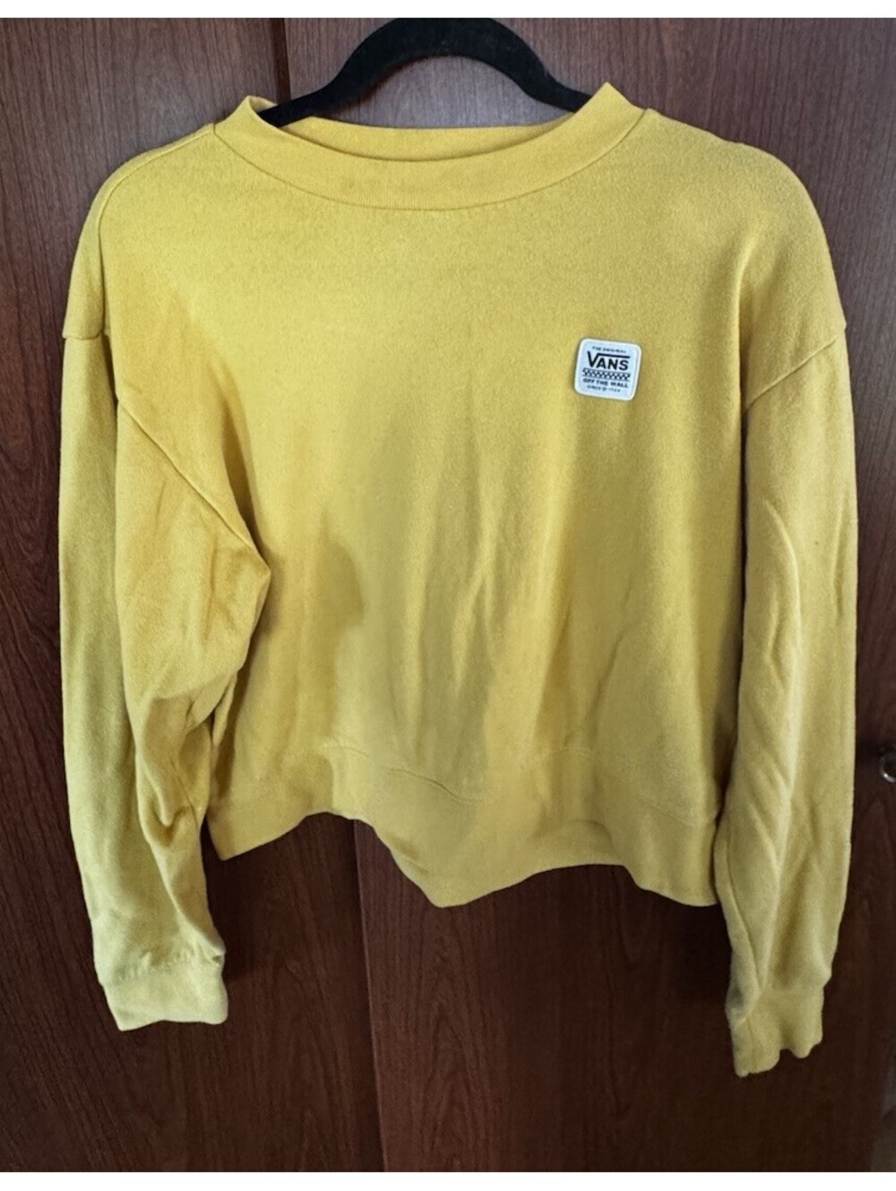 Vans Womens S Yellow Crewneck Sweatshirt Checkerboard Sleeve Skate Streetwear